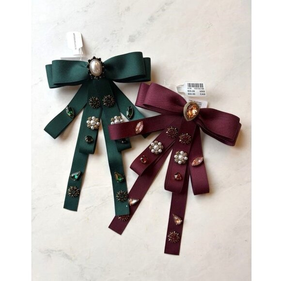 NWT Anthropologie Embellished Bow Barrette Wine